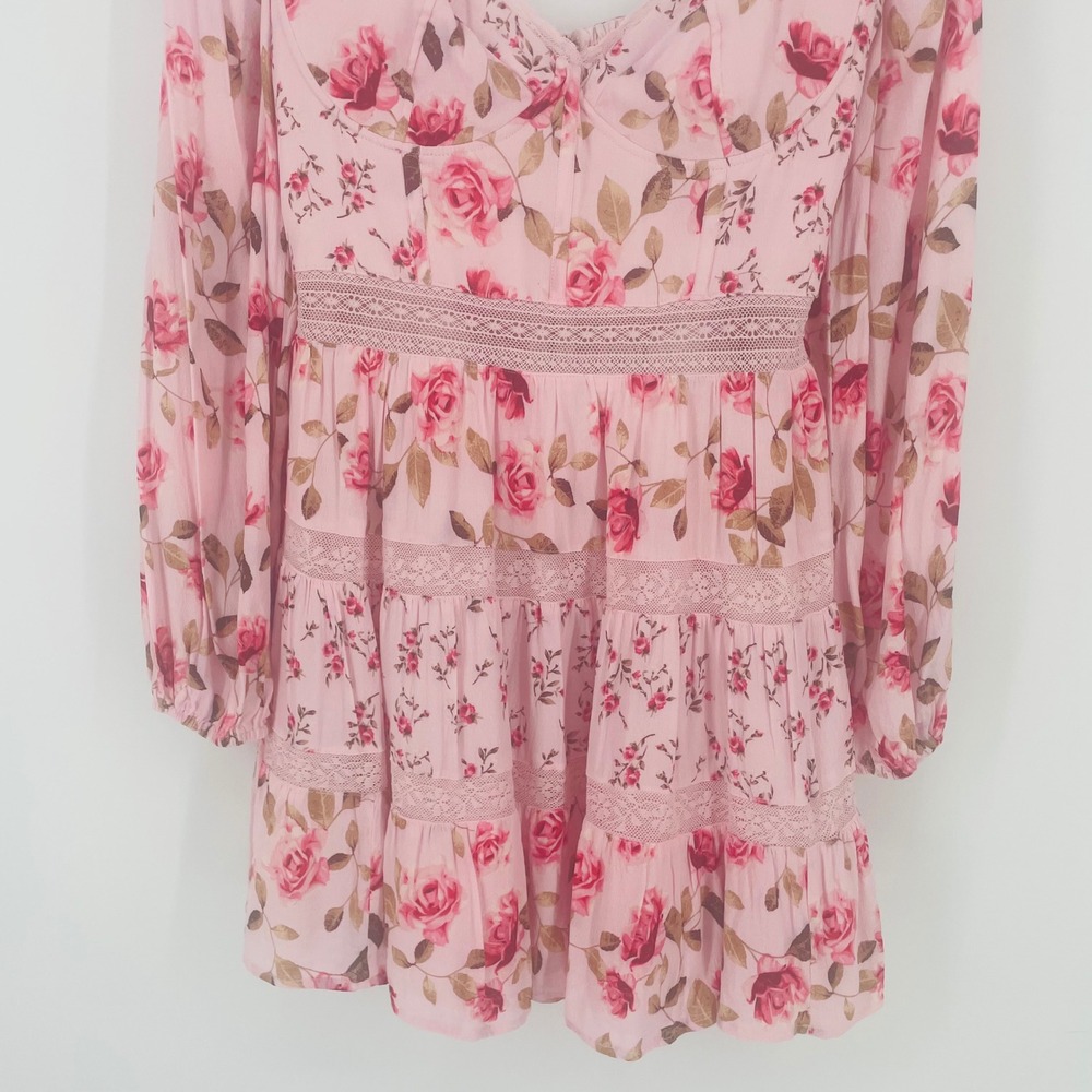 Altar'd State Kate Pink Floral Rose Lace Mini Dress size L Cottagecore Garden - Picture 12 of 16